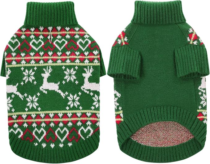 Queenmore Dog Christmas Sweater,Turtleneck Knitted Pullover Xmas Dog Clothes Sweatshirt,Pet Christmas Outfit, Warm Doggy Sweaters for Small Dogs Boy Girl S