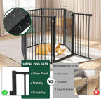 Snagle Paw Metal Freestanding Dog Gate with Door,120” W x 36” H Dog Fence with Support Feet for Doorways, Stairs and Hallways, Portable Pet Gate for Indoor Use (6 Panel, Black)