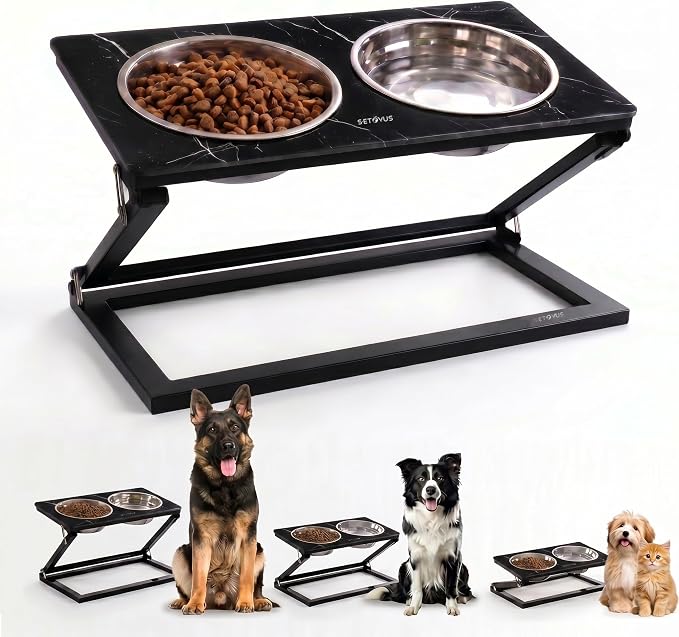 Elevated Dog Bowl, Adjustable Height and Tilt Angle Dog Bowl Stand | Precisely Adjust Height And Tilt Angle, Easy To Clean, Equipped With 2 Stainless Steel Food Bowls, Sturdy And Durable.