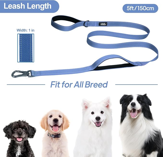 Twoear 6FT 1IN Heavy Duty Dog Leash for Large Dogs with 2 Padded Handles | Traffic Handle Extra Control, Auto Lock Hook, Strong Reflective Walking Leash for Medium and Large Breeds, Dark Blue