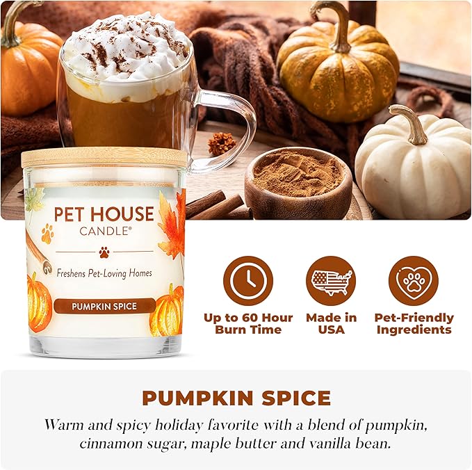 Pet Odor Candles 2 Pack, Plant-Based Soy, Clean Burning Scented Candles for Pet Loving Homes - Pumpkin Spice, Apple Cider 2 Pack