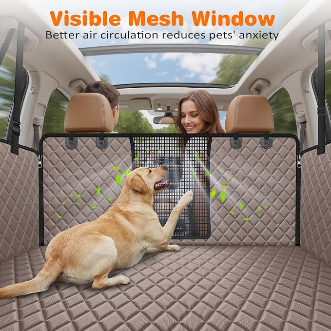 URPOWER 4 in 1 Dog Car Seat Cover for Back Seat, Waterproof Hammock | Mesh Window, Side Flaps, 600D Oxford, Scratch Resistant, Non-Slip, Easy Install, Machine Washable, Dog Seat Belt Included