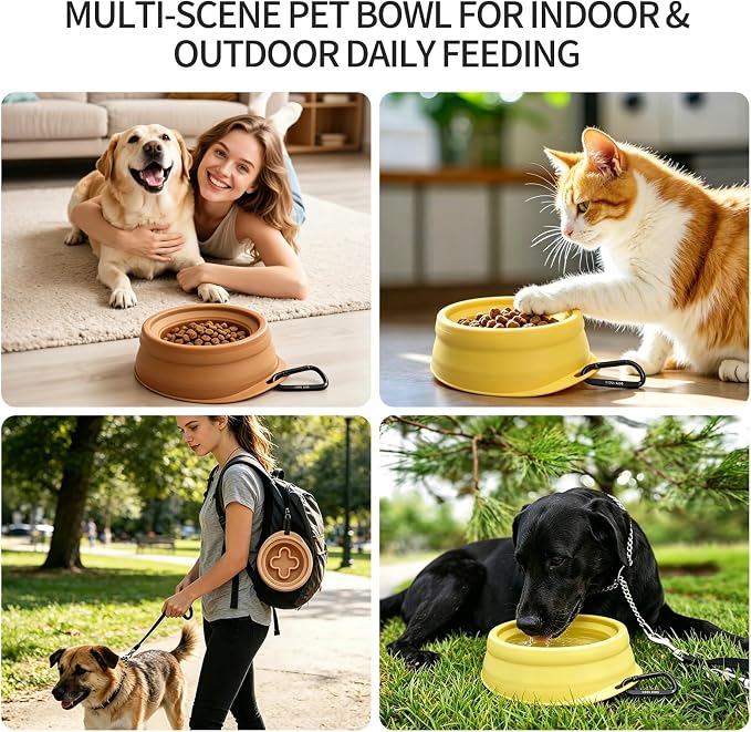 Cool Kids Collapsible Dog Bowl Travel Portable Anti-Tip Double-Sided | 2-In-1 Slow Feeder & Hydration, Catnip Scent, Abs+Tpe Sturdy Build, Fits Small Medium Pups, Hiking Camping Gear