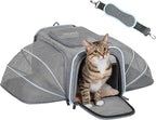 Petsfit Small Double Expandable Cat Carrier for Kittens and Air Travel | 16 x 10 x 9 in; sized for Alaska Airlines, with locking zippers, an interior safety tether and multi-side ventilation.