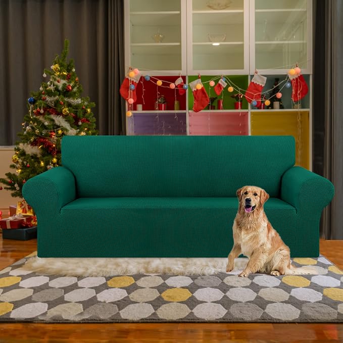 Stretch Couch Covers for Sofa, 3 Cushion Couch Slipcover,Hunter | 1-Piece Washable Sofa Cover Pet Friendly(78"-94") Furniture Protector Soft Jacquard, Elastic Bottom for Dogs & Kids