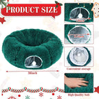 Cat Tunnel Christmas Tree Skirt Large Soft Plush Tunnel Bed Under Christmas Tree for Indoor Cats 36 Circle Donut Tube Bed with Central Mat for Cat Puppy Rabbit Kitten Xmas Gifts(Green)