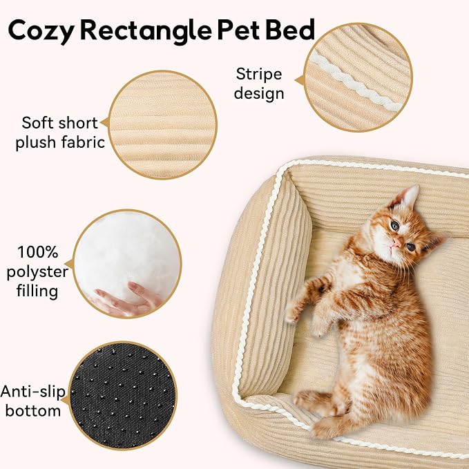 Zerbuger Rectangle Cat Dog Bed for Large Medium Small Pets Indoor Outdoor Machine Washable Sleeping Sofa Non-Slip Bottom Soft Puppy Bed Durable Orthopedic Calming Pet Cuddler (Small, Coffee)
