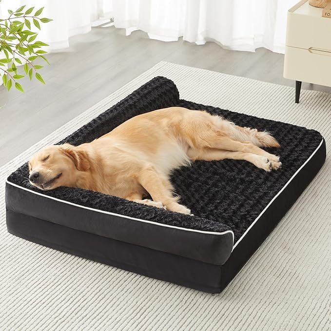 BFPETHOME Orthopedic Washable Dog Bed, Sleeping Couch for Large Senior Dogs | 36x27 Inch Deluxe Plush Rose Velvet Washable Cover, Egg Crate Foam Support, Waterproof Lining, Non-Slip Bottom, Senior Dogs