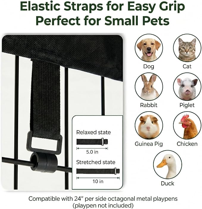 PJYuCien Octagonal Playpen Top Cover for 24" Side Metal Pet Pen, Gray | Cozy Den for Puppy Small Animals, Half Mesh Half Oxford with Silver Coating, Predator & Weather Protection, Snap Hooks