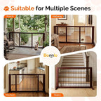 Bonnlo Free Standing Dog Gate, 37" - 68" Wide Pet Gate for Fireplace Stairs Doorways, Wooden Adjustable Pet Fence Indoor, Christmas Tree Gate (Cherry)