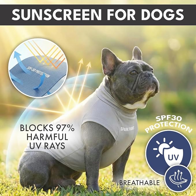 Spark Paws Sunblock Dog T-Shirt, SPF30 Protection, Lightweight Breathable Quick Dry for Dogs with Sensitive Skin - Blue & Grey (Set of 2) - 5XL