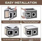 Large Cat Houses for Indoor Cats with Fluffy Ball and Scratch Pad | Foldable Cat Bed Cave for Multiple Pets, Kitten Bed for All Seasons, Non-slip, Hold Up to 30LBS, 16x16x13inch, Grey