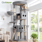 Globlazer S74G 74in Tall Cat Tree for Indoor Cats Large Adult, Beige | Sturdy Heavy Duty Cat Tree Tower for Multiple Cats with 7 Scratching Posts, 2 Spacious Condos, 2 Hanging Baskets
