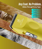 Professional Dog Grooming Clippers with 17H Runtime & Replaceable 440C Blade, 5-Speed Low Noise Electric Dog Shaver for Thick, Matted, Curly Hair, Cordless Clipper for Groomer & Home Use, Yellow