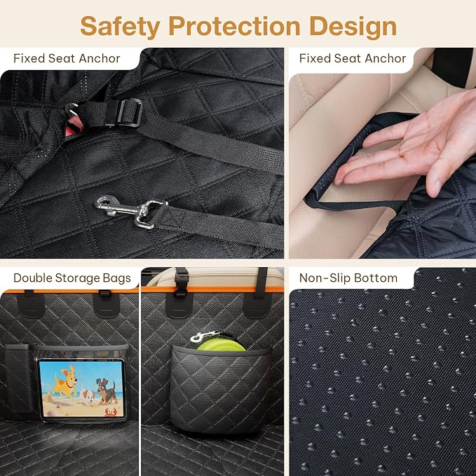 Pecute Dog Car Seat Cover for Back Seat, Back Seat Extender for Dogs 52 * 24.4in, Foldable in The Car, Hard PVC Panels Bottom Support to 330 lbs, for Cars/Mid-Size SUV/Small Truck