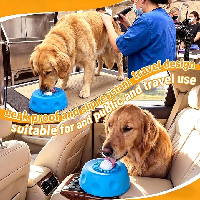 BPA Free Rolling Ball Slow Feeding and Licking Bowl Feeding and Care kit | Pet grooming comb nail clipper kit suitable for small and medium-sized dogs and cats, non slip dishwasher safe, blue