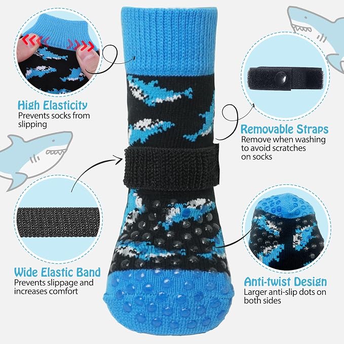SCENEREAL Anti Slip Dog Socks to Prevent Licking Paws for Hardwood Floors | Double Sides Dog Shoes Boots & Paw Protectors for Hot/Cold Pavement, Dog Grippy Booties for Small Medium Large Senior Dogs