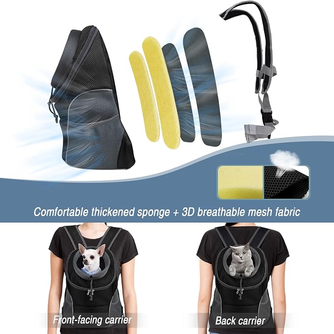 WOYYHO Pet Dog Carrier Backpack Small Dog Front Backpack Ventilated Dog Carrier Back Pack with Storage Pockets, Adjustable Straps & Safety Belt for Travel Hiking Outdoor (Size S: 2-4.5 lbs, Black) | Small Dog Front Backpack, with Adjustable Straps, Saf...