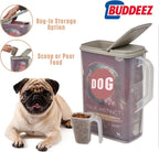 Buddeez Pet Food Storage Container - 8 Quart Capacity Dog / Cat Food & Bird Seed Container with Durable EZ Grip Handle, Flip Gray Lid (includes 1 Cup Clear Scoop) | Durable dry-food storage, For dog food, cat food or bird seed, Includes scoop, desk pet...