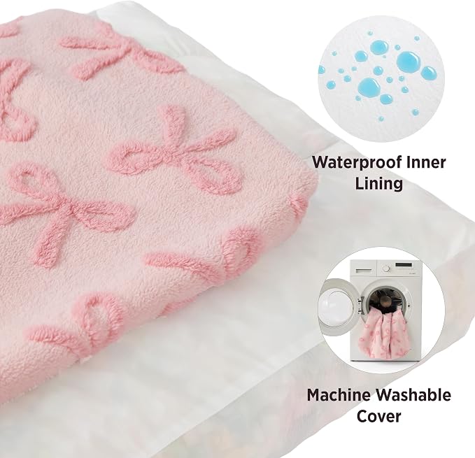 LE SURE Cute Aesthetic Dog Bed for Crate,Jacquard Thick Pet Pillow 35x22 | Shredded Chopped Foam, Jacquard Modern Plush Crate Cushion Gift Idea, Waterproof Washable Cover, Nonslip Bottom, Bow Pink