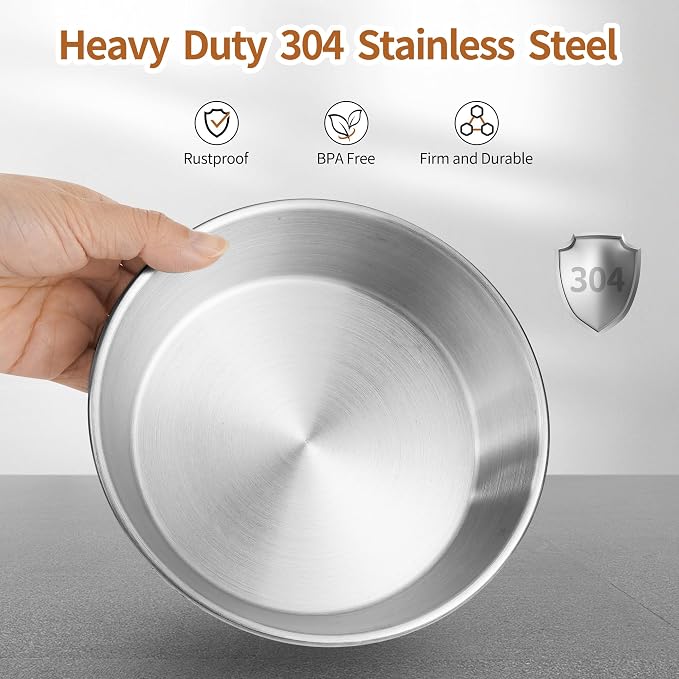 WROSWT Elevated Cat Bowls, 304 Stainless Steel Raised Cat Food Bowl, Wide Shallow Anti-Vomiting Cat Dish for Whisker Fatigue Relief, Non-Slip Silicone Base Dishes for Solo Use, 2 Set
