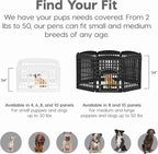 IRIS USA 6-Panel Dog Playpen, Pet Enclosure, White | Puppy Training, Custom Pen Configuration, Flexible Boundary, Configurable Layout, Secure Door Latch, Stable Non-Tip Base