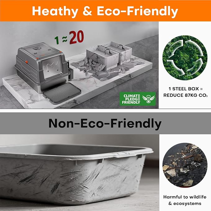CATLIKE XXXL Stainless Steel Cat Litter Box - 3-Layer Urine Leak-Proof, Enclosed Design w/Charcoal Filter for Maine Coon & Multi-Cat Homes, Includes Metal Scoop & Extra Large Mat (2026 Upgrade)