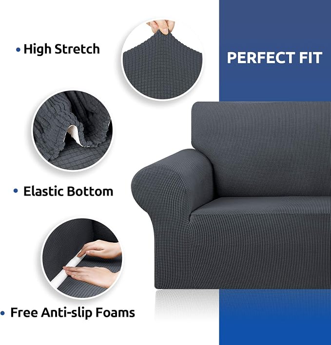 Stretch Oversized Couch Covers for Sofa Slipcover,Charcoal | 1-Piece Washable Sofa Cover (94"-110") 4-Seater Furniture Protector, Soft Jacquard Non-Slip Elastic Bottom for Dogs & Kids