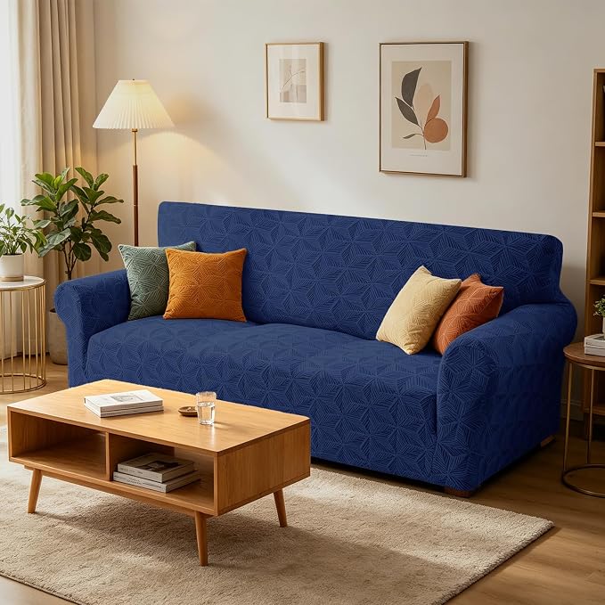 ZNSAYOTX Stretch Couch Cover, 1 Piece Oversized Sofa Covers for 3 Cushion Couch, Jacquard Sofa Slipcovers with Elastic Bottom Thickened Furniture Protector for Dog Cat Pet (X-Large, Navy Blue)