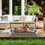 Elevated Dog Bed with Guardrail, Raised Pet Bed for Medium Dogs | Rust-resistant stainless steel frame with safety fence & soft cotton fabric. Anti-slip feet for secure indoor and outdoor use