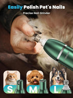 oneisall 4 in 1 Dog Grooming Kit with LCD Display Green | Paw Hair Trimmer & Nail Grinder, Rechargeable, Cordless, Low Noise, IPX7 Waterproof, 3 Speeds Pet Grooming Clippers