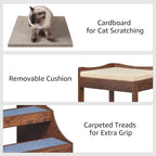 unipaws Pet Bunk Bed with Removable Step for Dog and Cat, Window Perch Seat | Multi-Level Bed with Cushion and Cat Scratch Pad, Indoor Use, Walnut