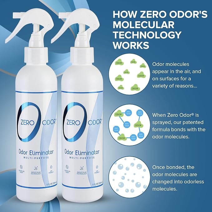 Zero Odor Multi-Purpose Odor Eliminator, Fabric & Room Deodorizer, 2 Pack | Odor Eliminator Spray for Hotel, Bathroom, Basement, Trash & Upholstery - Travel Size Odor Neutralizer, (8 oz Each)