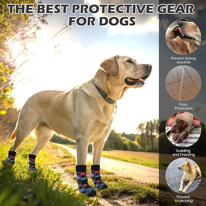 EXPAWLORER Dog Socks for Hot Pavement Summer to Prevent Licking Paws, Anti Slip Doggie Booties Grippy Shoes for Hardwood Floors, Boots & Paw Protectors for Small Medium Large Senior Dogs Pink Blue XS