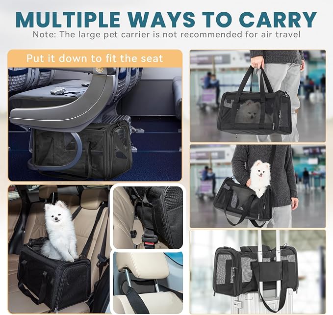 PETSFIT 19 x 12 x 12 Large Cat Carrier | Roomy Escape-Proof Cat Car Seat, Safe Driving, Lockable Zippers & Safety Tether, Soft-Sided Travel Carrier