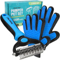 Maxpower Planet Pet Grooming Brush and 2X Grooming Gloves Combo - Double Sided Dematting, Deshedding Undercoat Rake for Dogs and Cats - Reduce Shedding Easily - Blue | Cat & Dual-Sided Rake, Dematting, Adjustable Fit, Machine Washable, Dog Brush for sh...