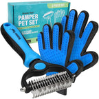 Maxpower Planet Pet Grooming Brush and 2X Grooming Gloves Combo - Double Sided Dematting, Deshedding Undercoat Rake for Dogs and Cats - Reduce Shedding Easily - Blue | Cat & Dual-Sided Rake, Dematting, Adjustable Fit, Machine Washable, Dog Brush for sh...