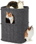 FUKUMARU Cat House for Indoor Cats, Warm Felt Cat Bed, Scratch Resistant | Large Cat Bed Cave, 3-in-1 Cat Condo, Cozy Felt Covered Cats Tunnel, 23.62 Inch Kitten Hideaway for Multicats, Dark Grey