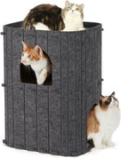 FUKUMARU Cat House for Indoor Cats, Warm Felt Cat Bed, Scratch Resistant | Large Cat Bed Cave, 3-in-1 Cat Condo, Cozy Felt Covered Cats Tunnel, 23.62 Inch Kitten Hideaway for Multicats, Dark Grey