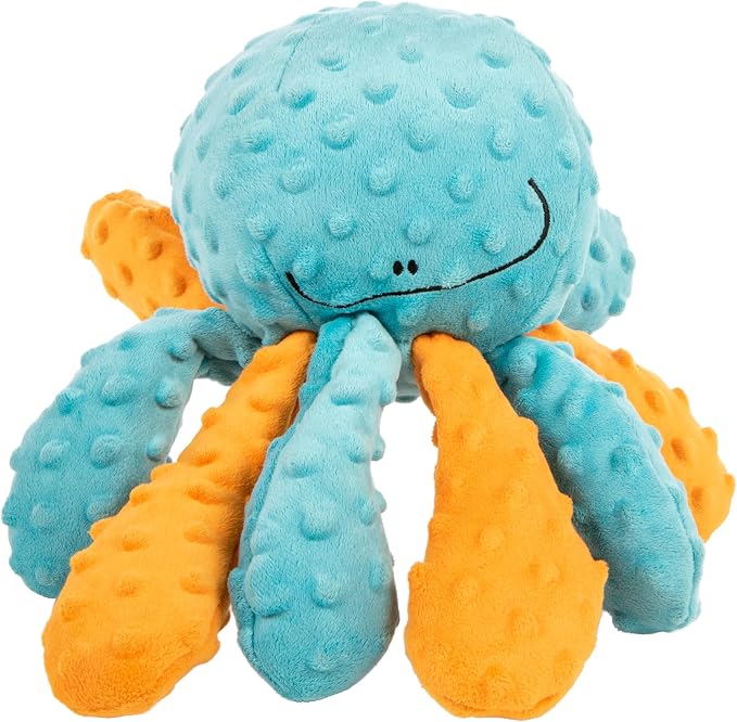 goDog Crazy Tugs Octopus Squeaky Plush Tug Dog Toy with Chew Guard Technology, Durable Fabric & Squeaker for Active Play, Multi Color, Large