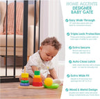 Regalo Safety 30"-41.5" Extra Wide Baby Gate, Bottom of Stairs & Doorways | Pressure Mounted with Door, For Babies, Toddlers & Pets, Black with Wood Accent, Tested & Trusted for 30 Years