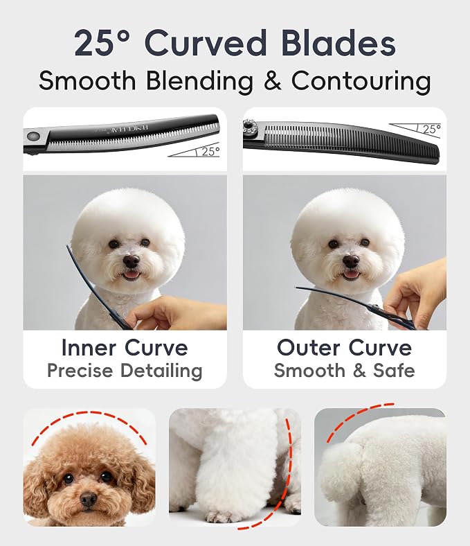 Professional Dog Grooming Scissors Pet Curved Thinning Shears 7.0'' Extremely Sharp Blades 440C Steel Thinning Scissors Durable Smooth Motion&Fine Cut for Dogs and Cats