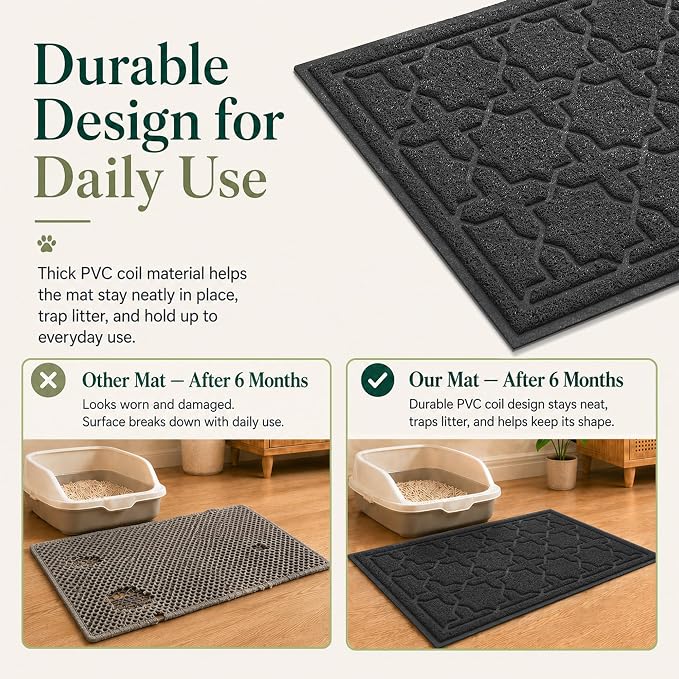 Yimobra Cat Litter Mat, Easy Clean Trapping PVC Mat with Waterproof Backing and Non Slip Bottom, Scatter Control Pad for Litter Box, 24"x20", Black