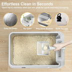 TENTIZON Stainless Steel Cat Litter Box, XL Large Metal Kitty Litterbox with High Side Lids, Litter Mat, Scooper for Big Cats, Kittens, No Odor, No Mess, Leak Proof, Easy Clean, Non Stick
