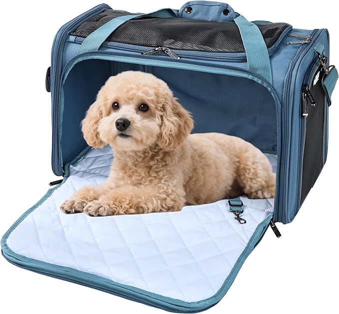 EliteField Deluxe Soft Pet Carrier for Cats and Dogs (3-Year Warranty) | Airline Approved, Waterproof Fabric, Scratch-Resistant Mesh, Expandable Mat, Built-In Leash, Suitcase Sleeve, Seat Belt Loops