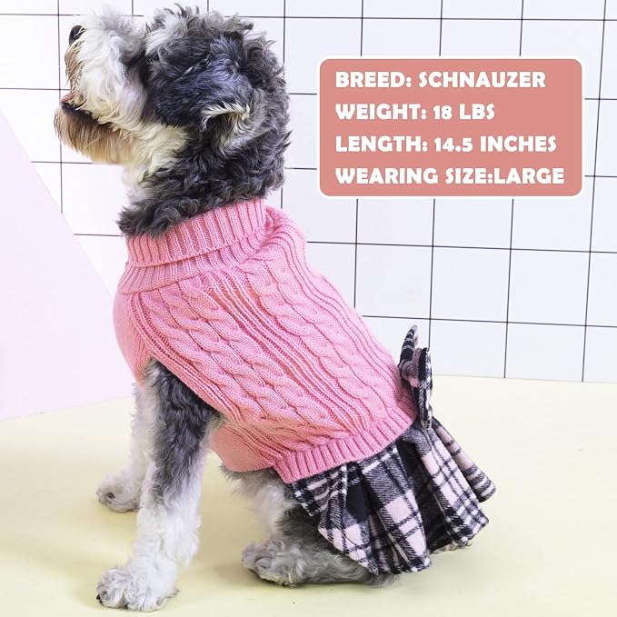 KYEESE Dog Sweater Dress Turtleneck Thick Knit Pullover for Cold Weather | Stretchy Fit, Lightweight & Warm, Cozy Knit Comfort, Cute Bow Accent, Gentle on Sensitive Skin, Comfortable Daily Wear