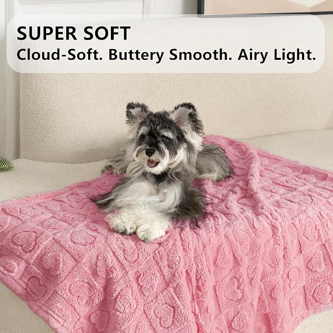gogobunny Pet Blanket for Dogs Cats, 300GSM Ultra Soft Coral Fleece Blanket, Washable Small Dog Cat Blanket, Calming Crate Mat, Furniture Protector for Couch Bed Car Seat, Pink, 25x35IN