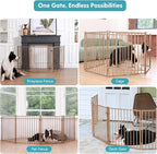 No Pawblems Full Metal Freestanding Dog Gate with Door, 30" Tall | Foldable Pet & Dog Fence for Stairs/Deck/Doorways, Indoor/Outdoor, Freestanding & Wall Mount, 156" Wide, 6 Panels, Brown