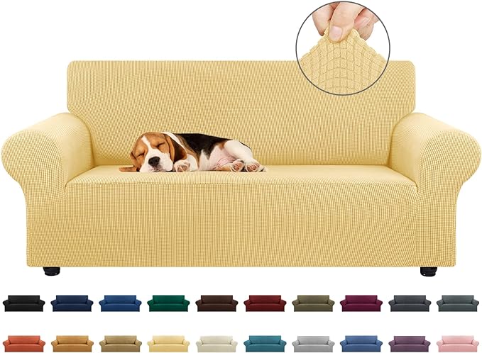 Stretch Loveseat Couch Cover, 2 Cushion Couch Slipcover,Champagne | 1-Piece Washable Sofa Cover Pet Friendly (55"-78") Furniture Protector Soft Jacquard, Elastic Bottom for Dogs & Kids