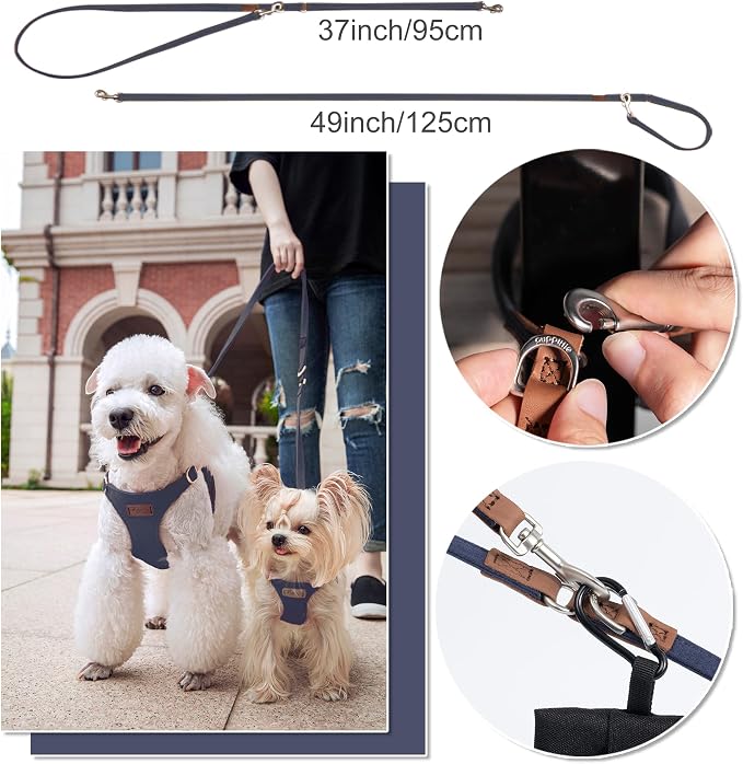 Puppytie Dog Harness with Multifunction Dog Leash,Soft Adjustable No Choke Escape Proof Pet Harness Vest for Medium Dogs or Large Dogs,Navy,M